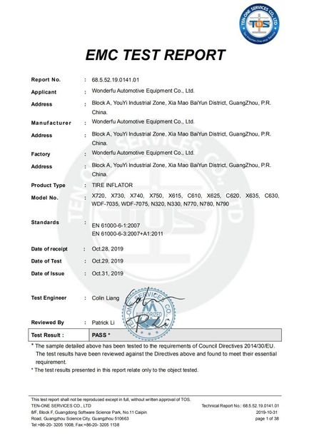 Çin Guangzhou Wonderfu Automotive Equipment Co., Ltd Sertifikalar